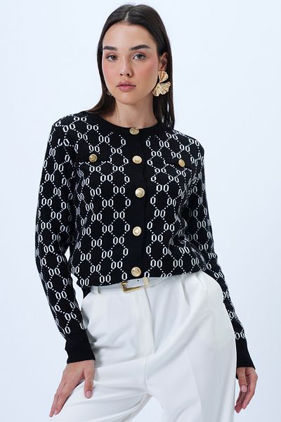 Trend Alaçatı Stili Women's Black Crew Neck Buttoned Knitwear Jacket Alc-X14293