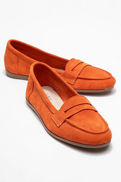 LuviShoes F02 Γυναικεία Loafer Παπούτσια από γνήσιο δέρμα πορτοκαλί σουέντ