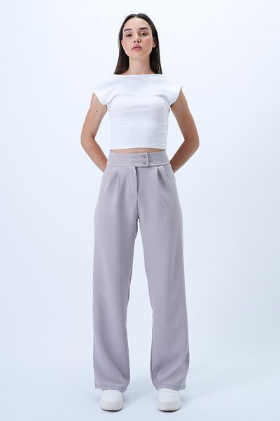 Trend Alaçatı Stili Women's Gray High Waist Pleated Zippered Palazzo Woven Trousers Alc-X14307
