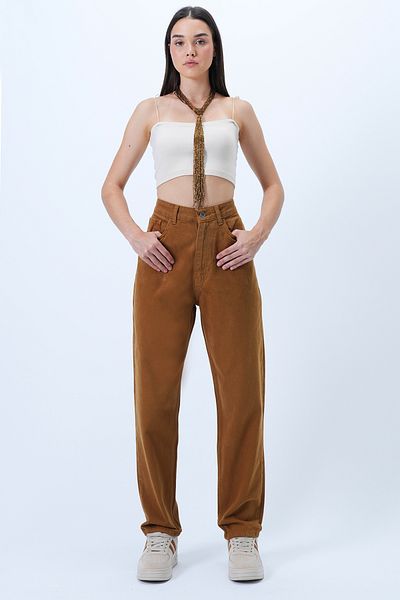 Trend Alaçatı Stili Women's Cinnamon Brown 5 Pocket Gabardine Mom Jean Trousers Alc-X14304