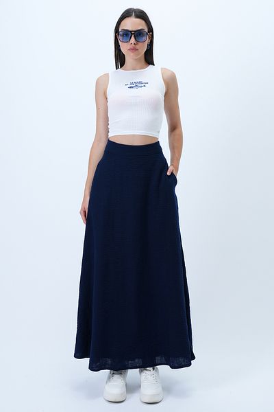 Trend Alaçatı Stili Women's Navy Blue Lined Double Pocket Hidden Zipper Woven Flared Skirt Alc-X14327