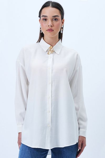 Trend Alaçatı Stili Women's White Oversize Woven Shirt Alc-X14283