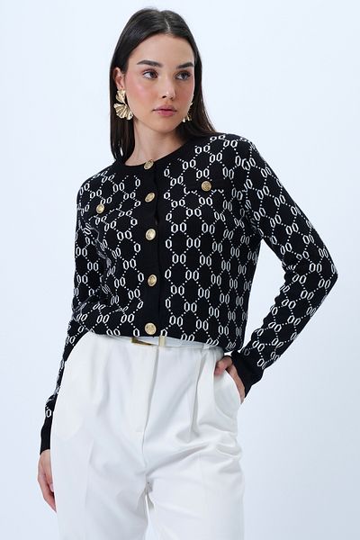 Trend Alaçatı Stili Women's Black Crew Neck Buttoned Knitwear Jacket Alc-X14293