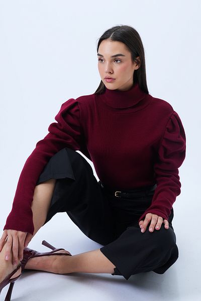 Trend Alaçatı Stili Women's Burgundy Turtleneck Princess Sleeve Knitwear Sweater Alc-X14291