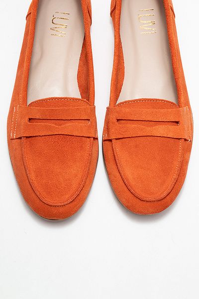 LuviShoes F02 Γυναικεία Loafer Παπούτσια από γνήσιο δέρμα πορτοκαλί σουέντ