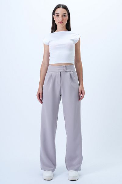 Trend Alaçatı Stili Women's Gray High Waist Pleated Zippered Palazzo Woven Trousers Alc-X14307