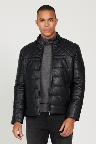 AC&Co / Altınyıldız Classics Men's Black Standard Fit Normal Cut Stand Collar Coat