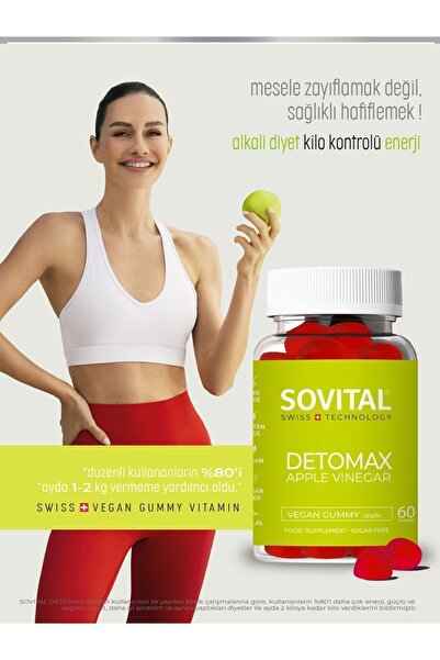 SOVITAL Detomax Detoks Diyet Vegan Gummy – Folik Asit, Elma Sirkesi, B3 B6 B12 Vitaminleri
