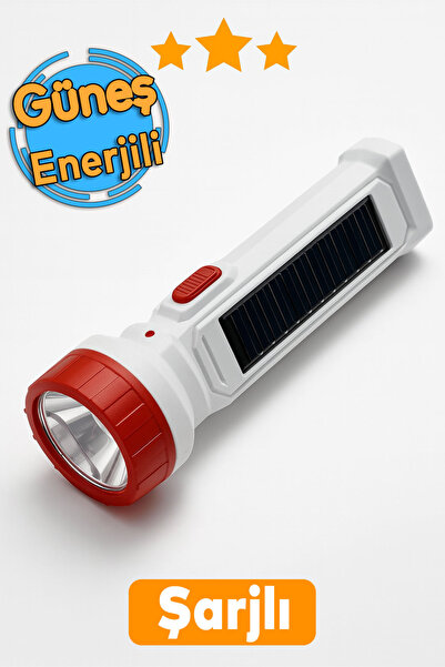 Badem10 USB Şarjlı - Güneş Enerjili El Feneri Kamp Lambası 2 Ledli Beyaz Işık...
