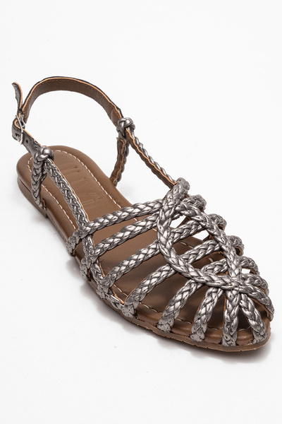 LuviShoes Claudia Platinum Knitted Lattice Design Women's Sandals