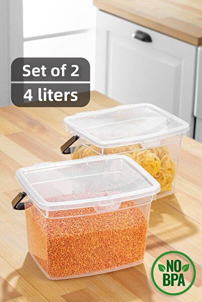 Vienev Recipient pătrat pentru legume de făină de 4 litri Mega Size 2 - Recipient pentru cutie de depozitare cu mâner alb