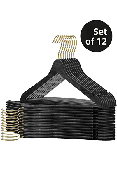 Beray 12 bucăți de haine din plastic negru - aspect lemnos cu cârlige aurii p...