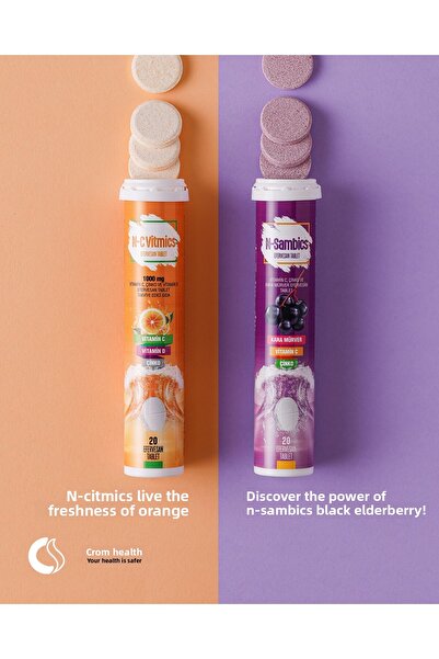Crom Sağlık N-C Vitmics + N-Sambics عبوة من قطعتين فوارة - فيتامين C، D، الزن...