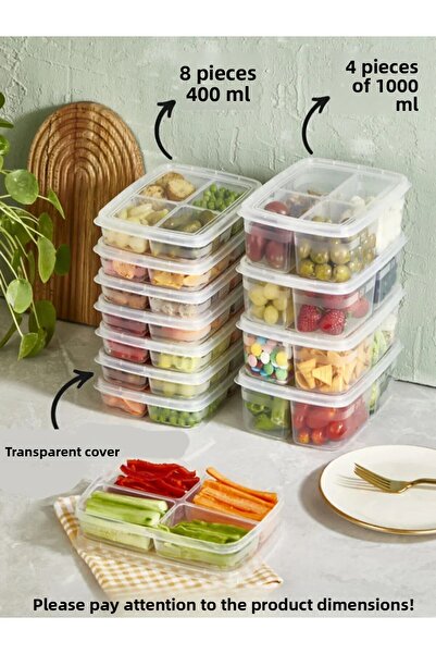 safestore 12-Piece Storage Set - 4 Compartments Portion and Freezer (8 Pcs 400 ml / 4 Pcs 1000 ml)