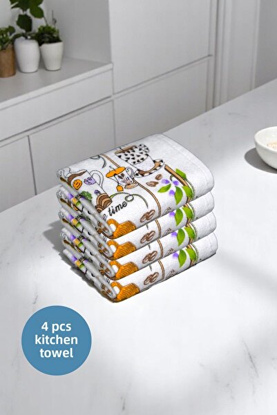sevilya 4 Pack Printed White Kitchen Towel Model