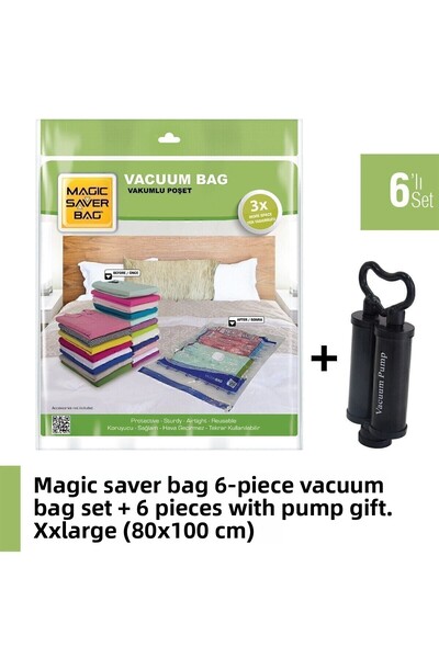 Magic Saver Bag طقم أكياس مكنسة كهربائية مكون من 6 قطع مقاس كبير جدًا + مضخة ...