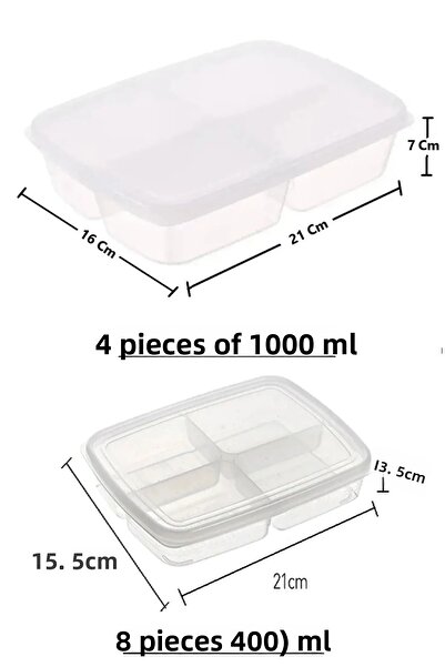 safestore 12-Piece Storage Set - 4 Compartments Portion and Freezer (8 Pcs 400 ml / 4 Pcs 1000 ml)