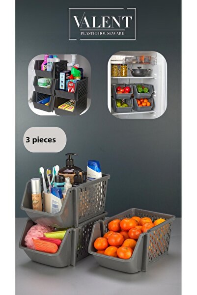 VALENT منظم حمام مكون من 3 قطع، خزانة داخلية، تحت الحوض، منظم طبقات للثلاجة، ...