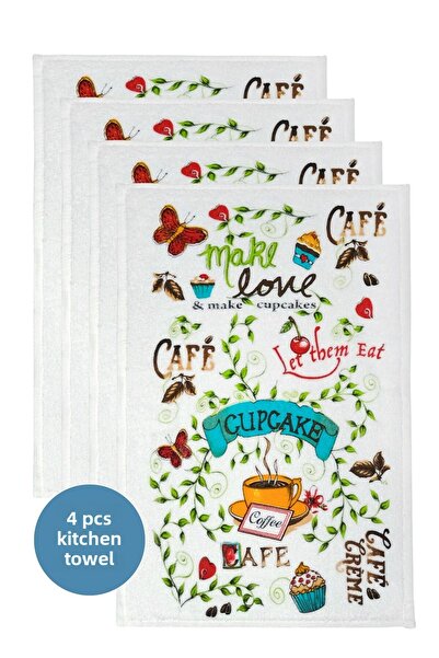 sevilya 4 Pack Printed White Kitchen Towel Model
