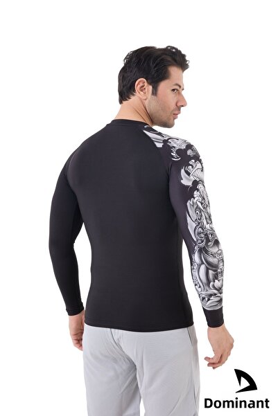 DOMİN SPOR Черна, с един ръкав, бяла, с шарка, компресионна, за фитнес, боди, спортна тениска