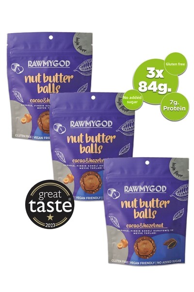RAWMYGOD خالية من الغلوتين مع الكاكاو ومعجون البندق والمكسرات وكرات الفاكهة 3...
