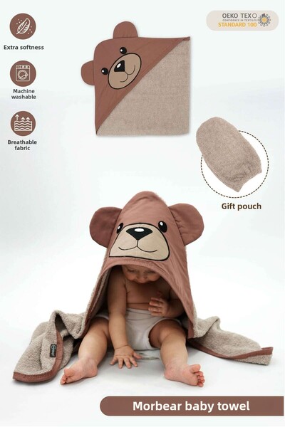 mordesign Morbear Series Baby Embroidered Towel and Washcloth Set - Cotton Soft Newborn Towel