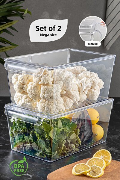 Meleni Home Organizator de dulap de bucătărie Mega Size din 2 piese cu capac - Organizator pentru frigider și legume și fructe