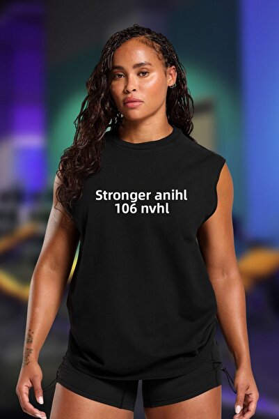 BESSA Black Printed Sports Tank Top Crew Neck Cotton Sleeveless Tank Top Stronger Women