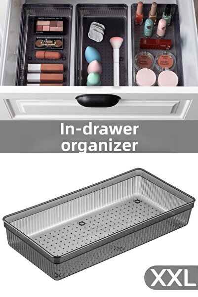 Meleni Home درج أنثراسايت 30,5 × 15 سم منظم مجوهرات للمكياج - منظم للحمام وال...