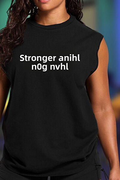 BESSA Black Printed Sports Tank Top Crew Neck Cotton Sleeveless Tank Top Stronger Women