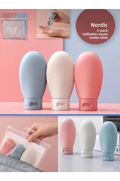 Duffa Set de 3 pungi de cremă reîncărcabile, pungi de călătorie pentru cremă cu pungi |   Sticlă goală de cremă