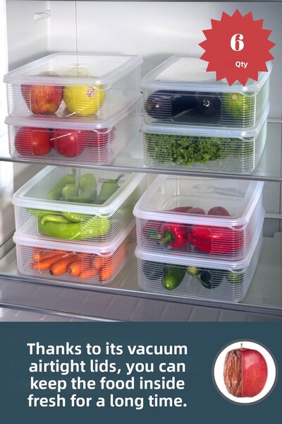 Ecolux مجموعة من 6 قطع من حاويات تخزين الطعام المفرغة من الهواء والمانعة للتسرب بنسبة 100%، سعة 3.5 لتر - شفافة - للفريزر والميكروويف