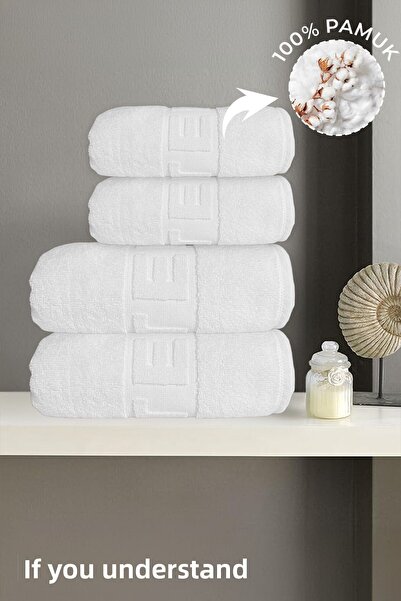 Anılsan Set de bumbac 100% prosoape albe cu logo-ul hotelului - 2 prosoape de...