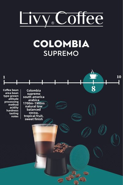 Livy Coffee Aluminum Nespresso ®   Compatible Capsule Coffee Colombia Supremo 60 Capsules