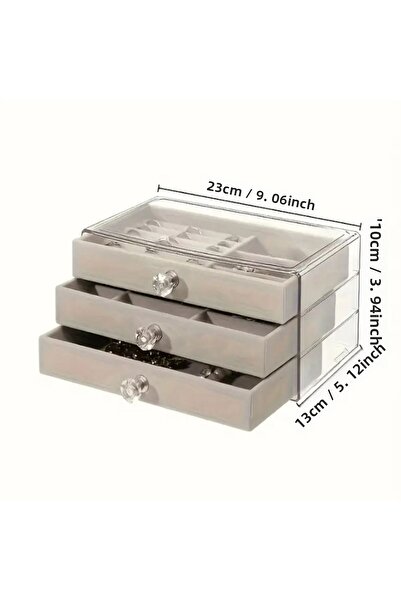 manoir store Luxury 3 Layer Acrylic Velvet Jewelry Box Earring Necklace Watch Bangle Organizer