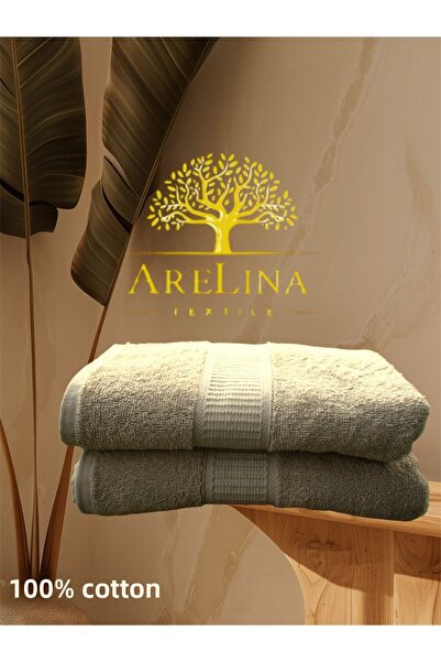 Arelina Textile طقم مناشف قطن 100% Gaia Beige 50x100 مكون من قطعتين (منشفة حم...