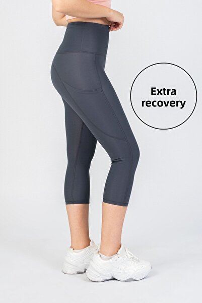 The Step Sports Step Original Gray Women's Pocketed High Waist Extra Compressor, Capri Yoga Tights 48cm