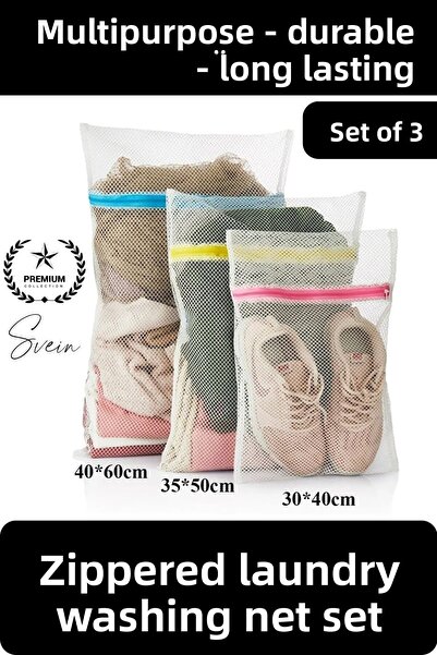 Svein Set de 3 bucăți de plase de spălat rufe de diferite dimensiuni, cu ferm...