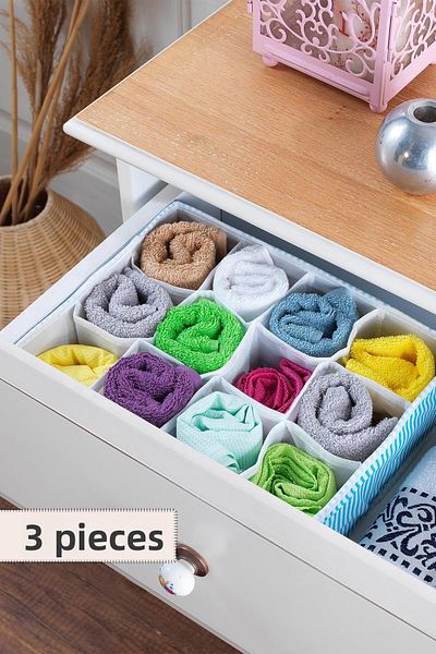 Znp Home 3 Pieces| Home 12 Compartment Drawer Organizer| Organizer White/Blue