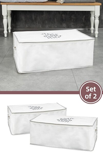 Evren قطعتان من مخزن قاعدة السرير برباط، منظم ملابس تحت أريكة السرير ووسادة ل...