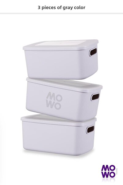 Mowo Home 3-Piece Grey Retro Box - 3.5 Lt Capacity, Organizer Storage Box, Organizer