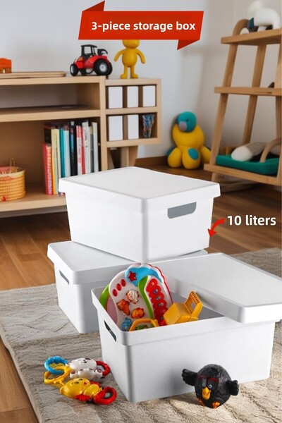 Open Home Concept 10 Lt. White Lid Toy Box - 3 Pieces