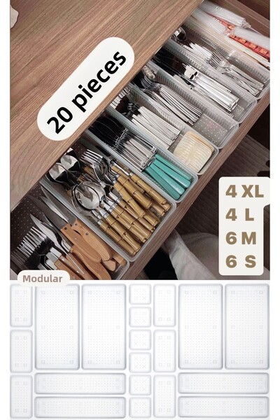 Bayev Bade 20 Pieces Set - Modular Kitchen Organizer, Drawer and Cutlery Organizer