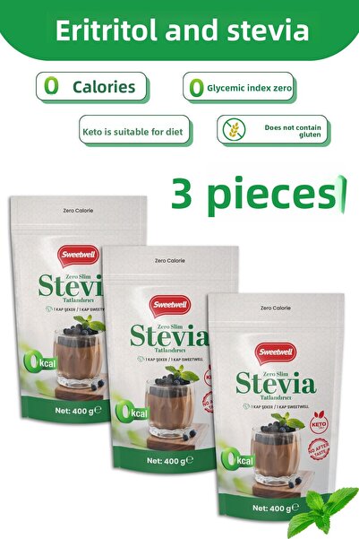 Sweetwell زيرو سليم ستيفيا وإريتريتول مُحلي 400 جرام × 3 قطع خالي من السكر، 0...