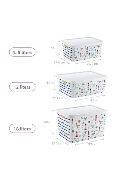 Smartware Set of 3 Stafi Patterned Box with Lid Marine (4.5-12-18 Lt)