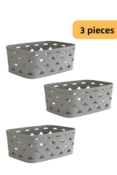 EVLE Gray Set of 3 Leather Patterned Basket