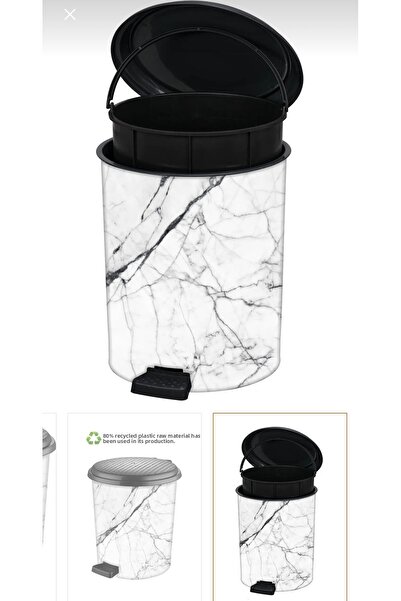 LeesHome White Marble Patterned Trash Can with Inner Bucket: 25 Liters
