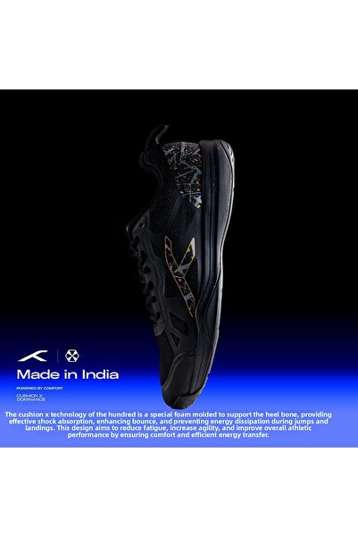 Hundred Badminton Shoes-BLADE | Black/Gold | Non Marking | Lightweight (UK 10, 44 EU)