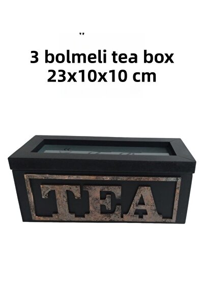woodline Wooden Tea Box with 3 Compartments (BLACK),