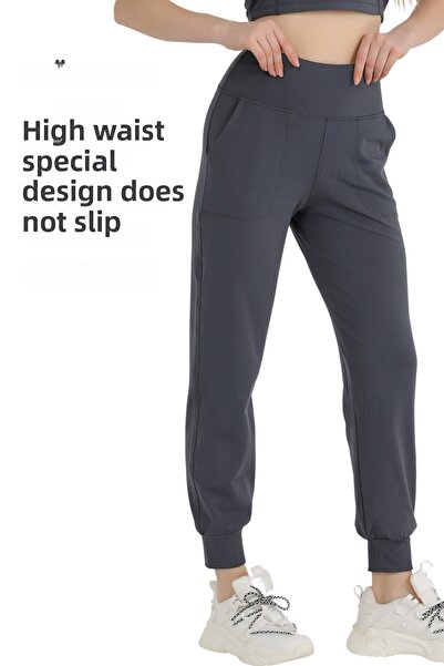 missmaral Women's Curve Tracksuit Bottom Anthracite Jogger Diving Fabric High Waist Double Pocket Joggers 1061